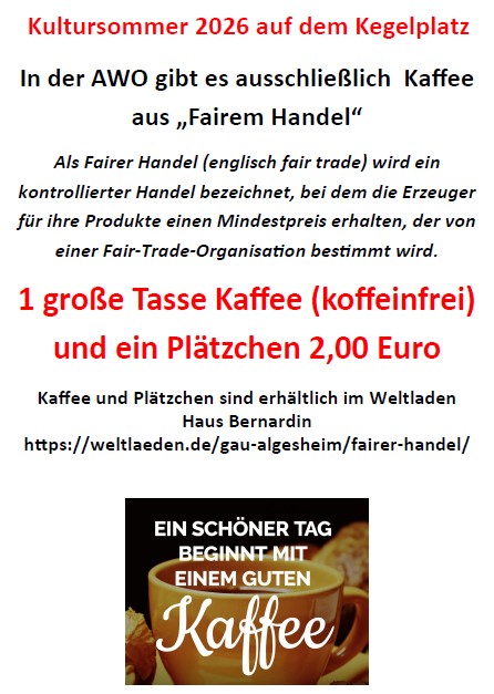 Faire Trade-Kaffee zum Kultursommer 2026 auf dem Kegelplatz